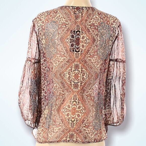 Ella Moss Long Sleeve Graphic Silk Blouse Size XS - Picture 2 of 9